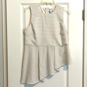 Elle asymmetric blouse white and black striped top MEDIUM